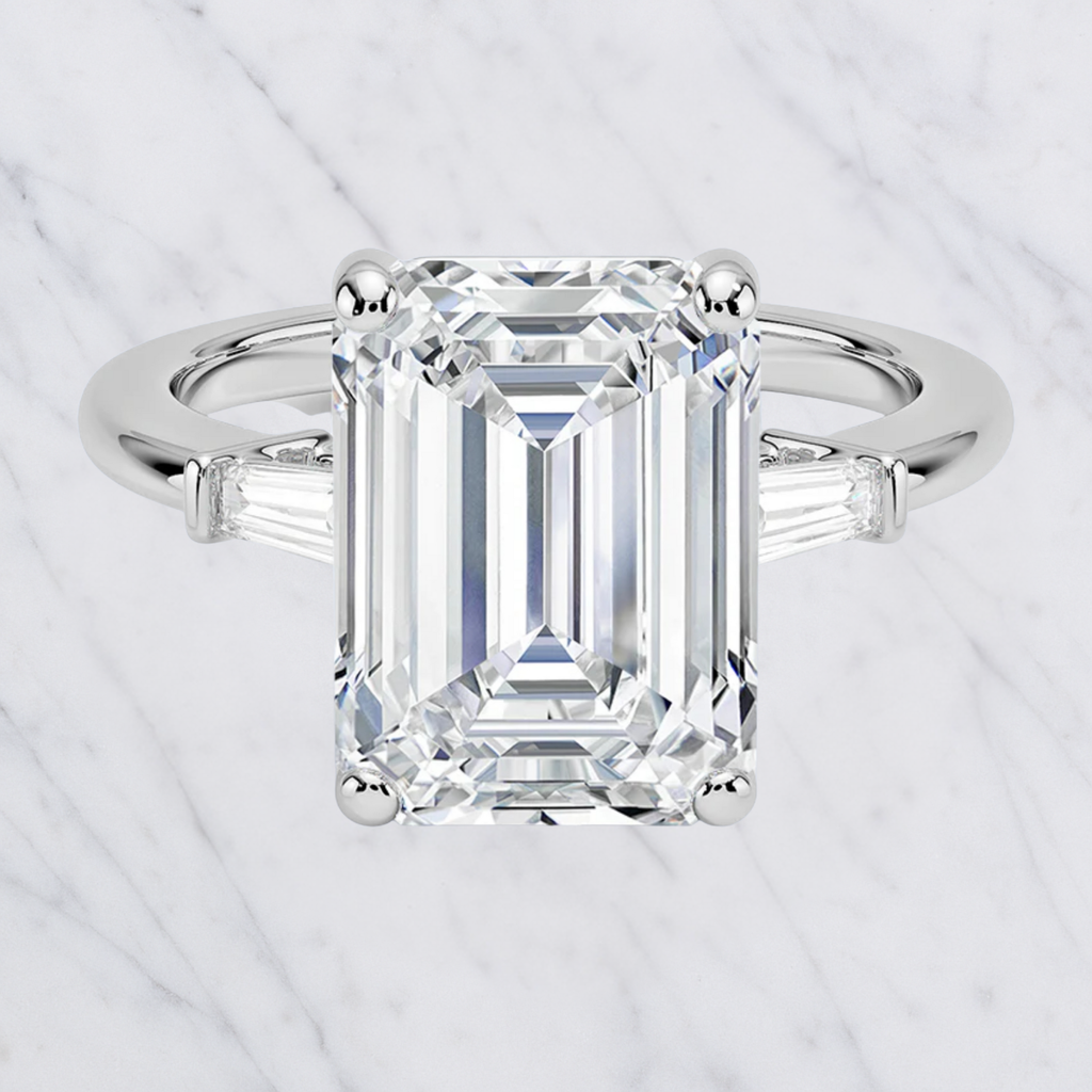 Emerald Cut Lab Grown Diamond Engagement Ring with Tapered Baguette Accents