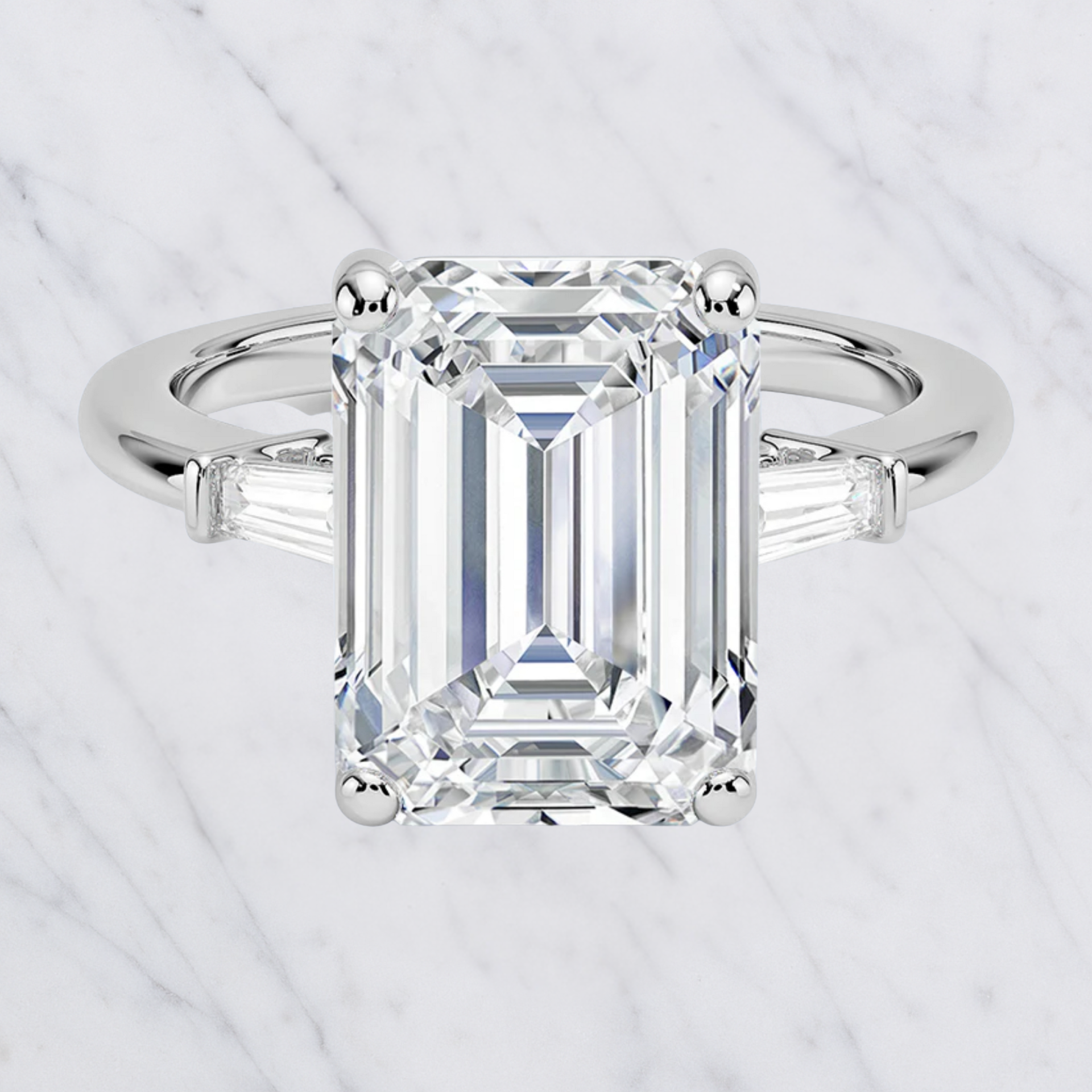 Emerald Cut Lab Grown Diamond Engagement Ring with Tapered Baguette Accents
