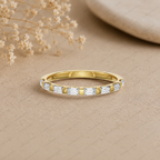 Baguette Lab Grown Diamond Wedding Band: Minimalist Half Eternity Stacking Ring