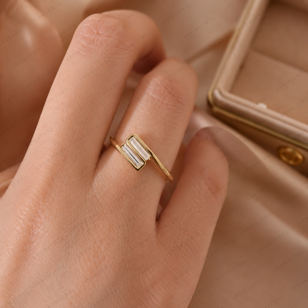 Baguette Diamond Ring, Baguette Lab Grown Diamond Ring, Minimalist Diamond Ring, Solitaire Gold Ring, Modern Engagement Ring