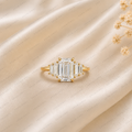 Emerald Cut Lab Grown Diamond Engagement Ring | 14K Gold Baguette Bar Ring