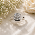 Asscher Cut Lab Grown Diamond Engagement Ring, Bezel Set Solitaire Ring, F Color Diamond, IGI Certified, 10K 14K 18K Gold
