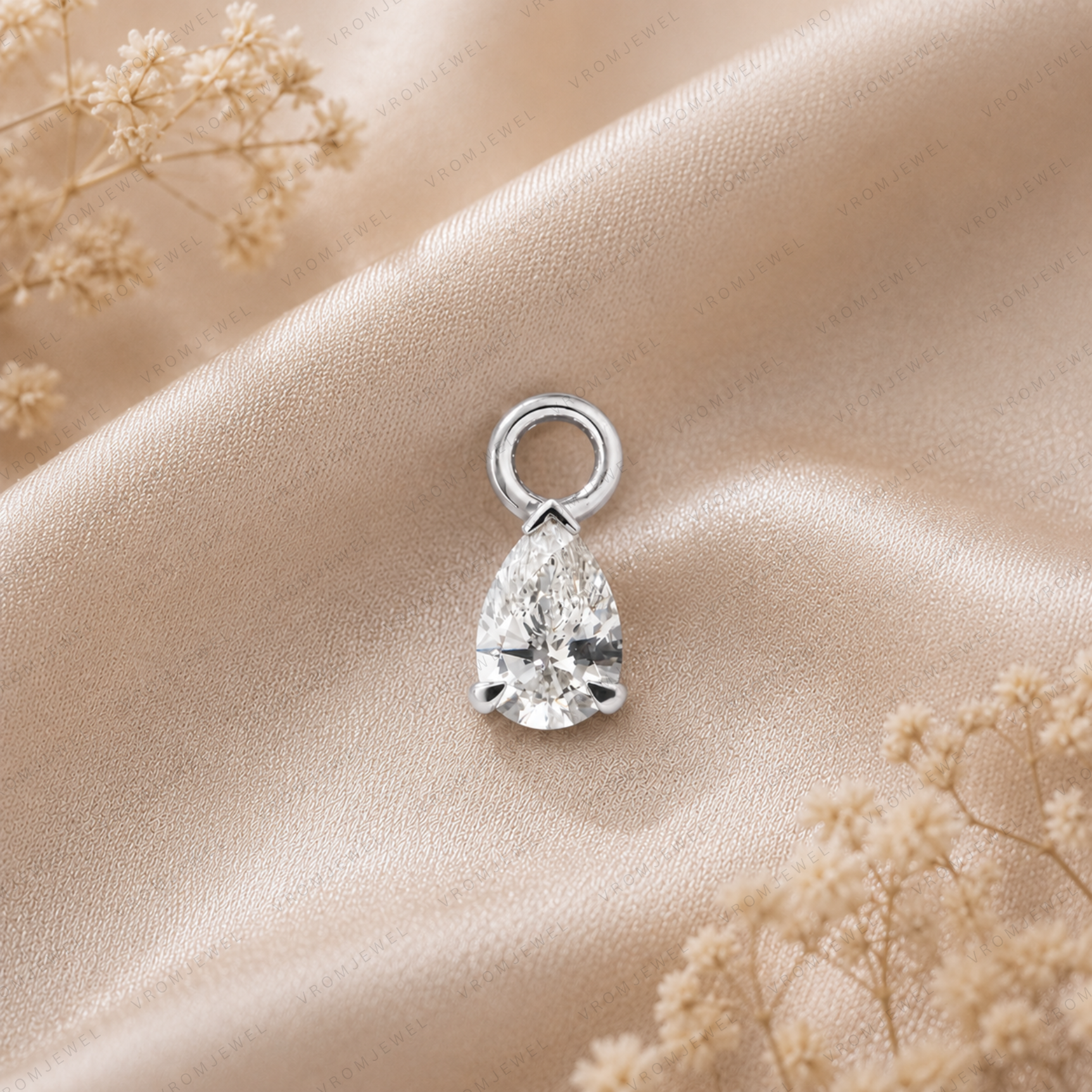 Dainty Lab Diamond Pear Charm Earrings: 14k Gold Bridal Jewelry