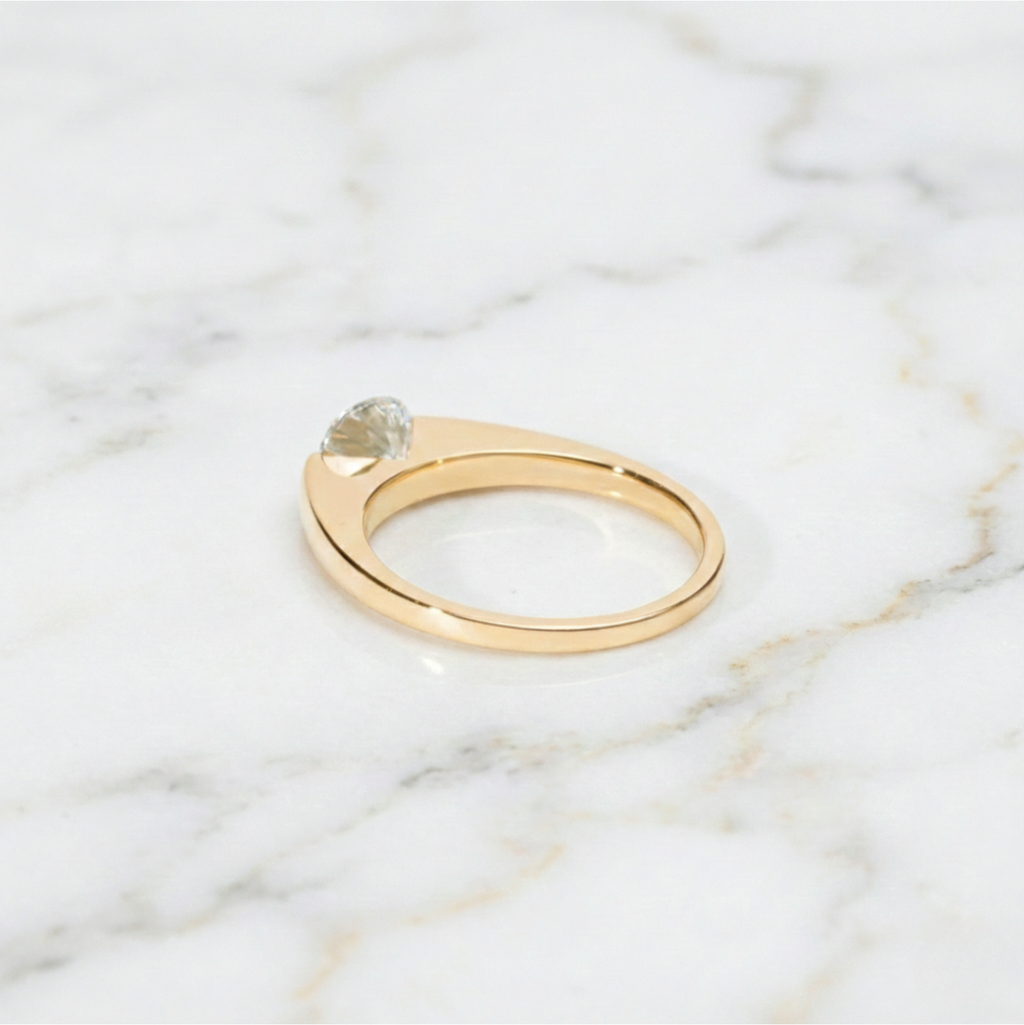 Modern Round Cut East West Ring | Lab Grown Diamond | 14K Yellow Gold Sleek Design
