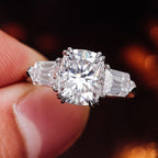 Unique Cushion Cut Ring with Bullet Cut Side Stones | Lab Grown Diamond | 14K Yellow Gold