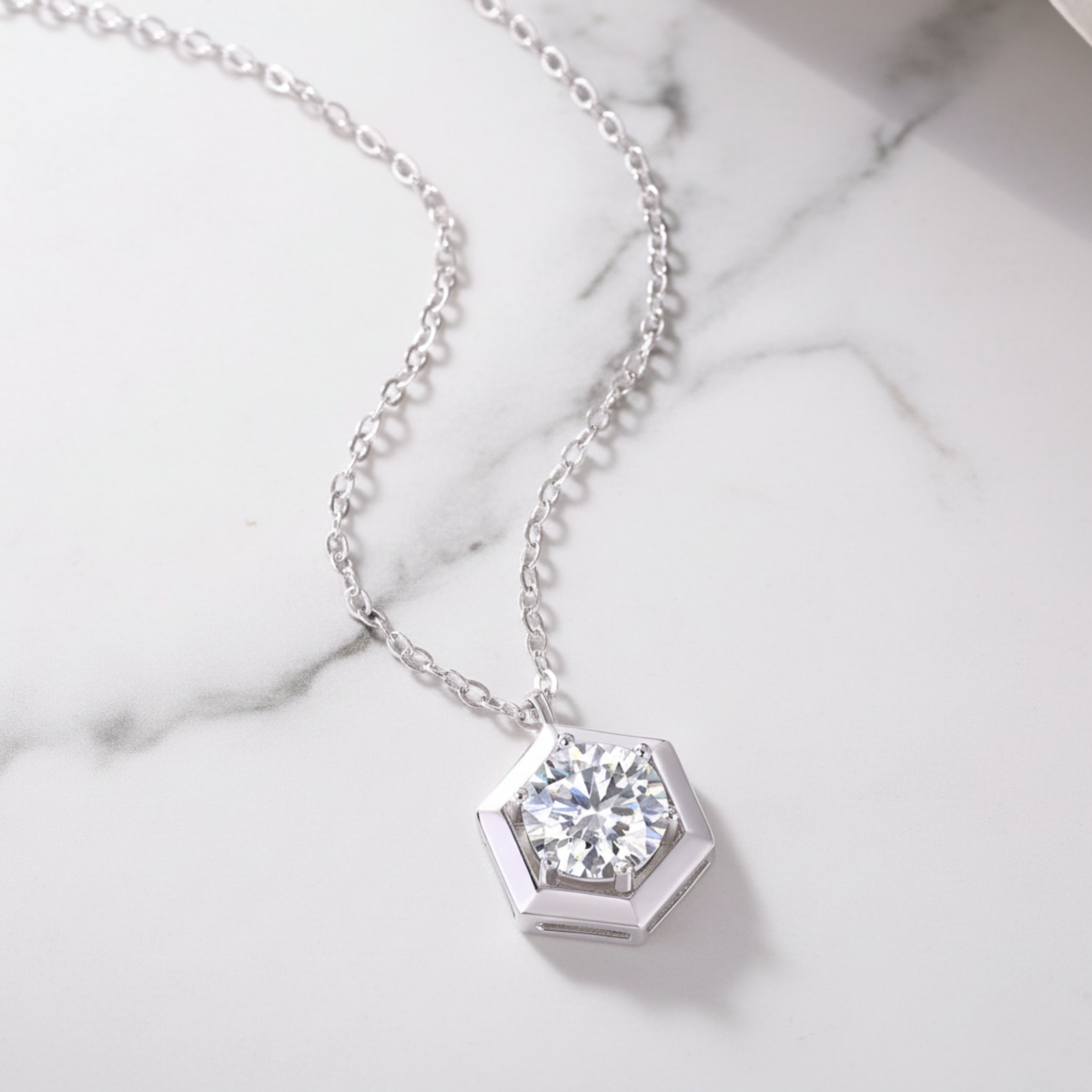 Modern Hexagon Style Round Pendant Necklace | Lab Grown Diamond | 14K Yellow Gold Elegant Style