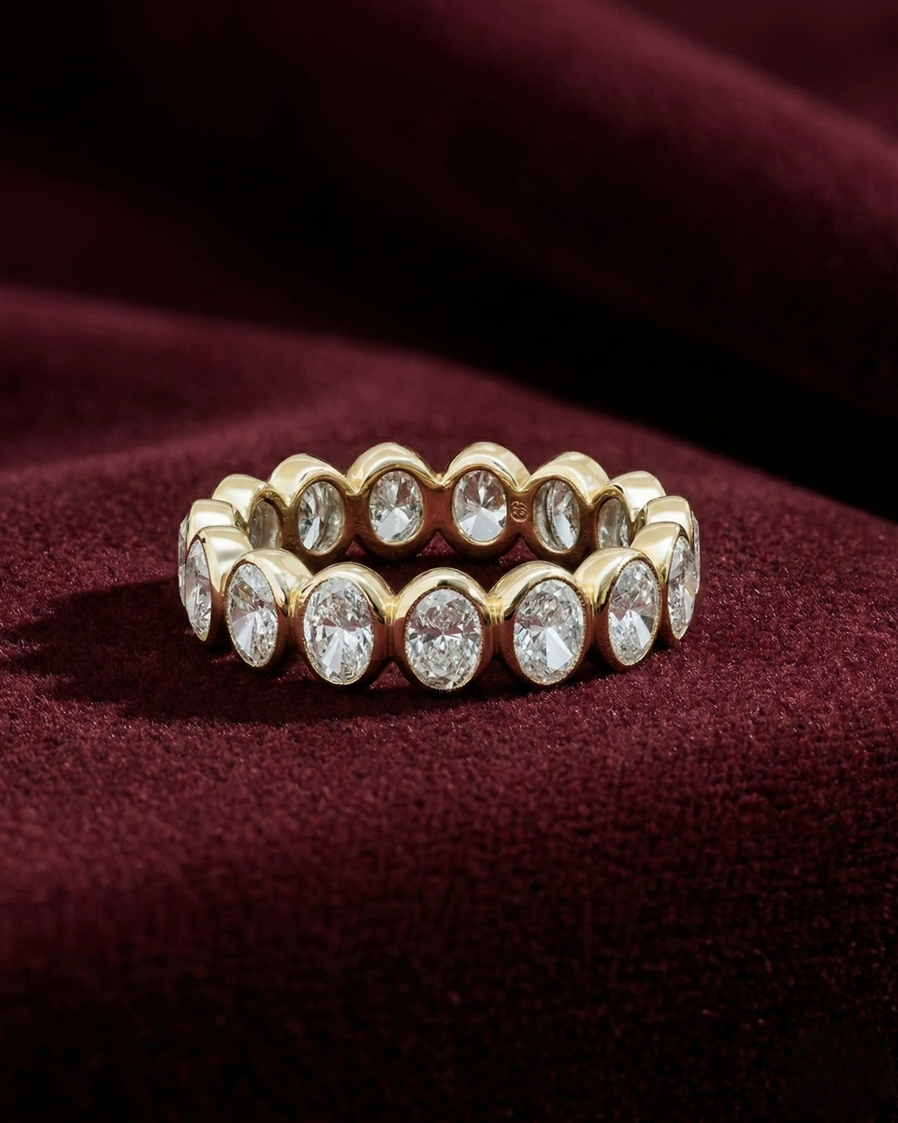 Oval Lab Grown Diamond Eternity Band, Oval Diamond Wedding Band, 2.25 Carat Full Eternity Ring, Bezel Set Diamond Anniversary Ring