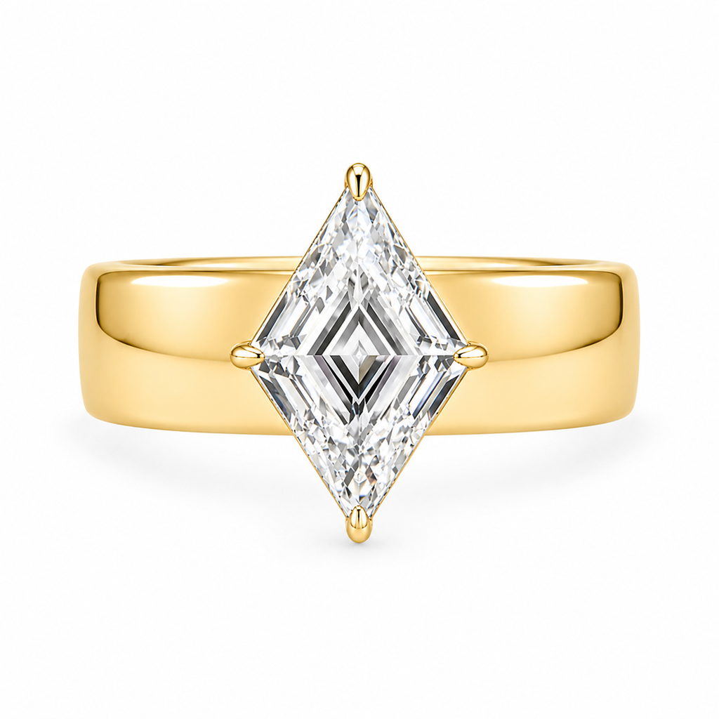 Lozenge Shape Lab Grown Diamond Ring | 2 CT | Bold Cigar Band | Geometric Engagement Ring | 14K Gold