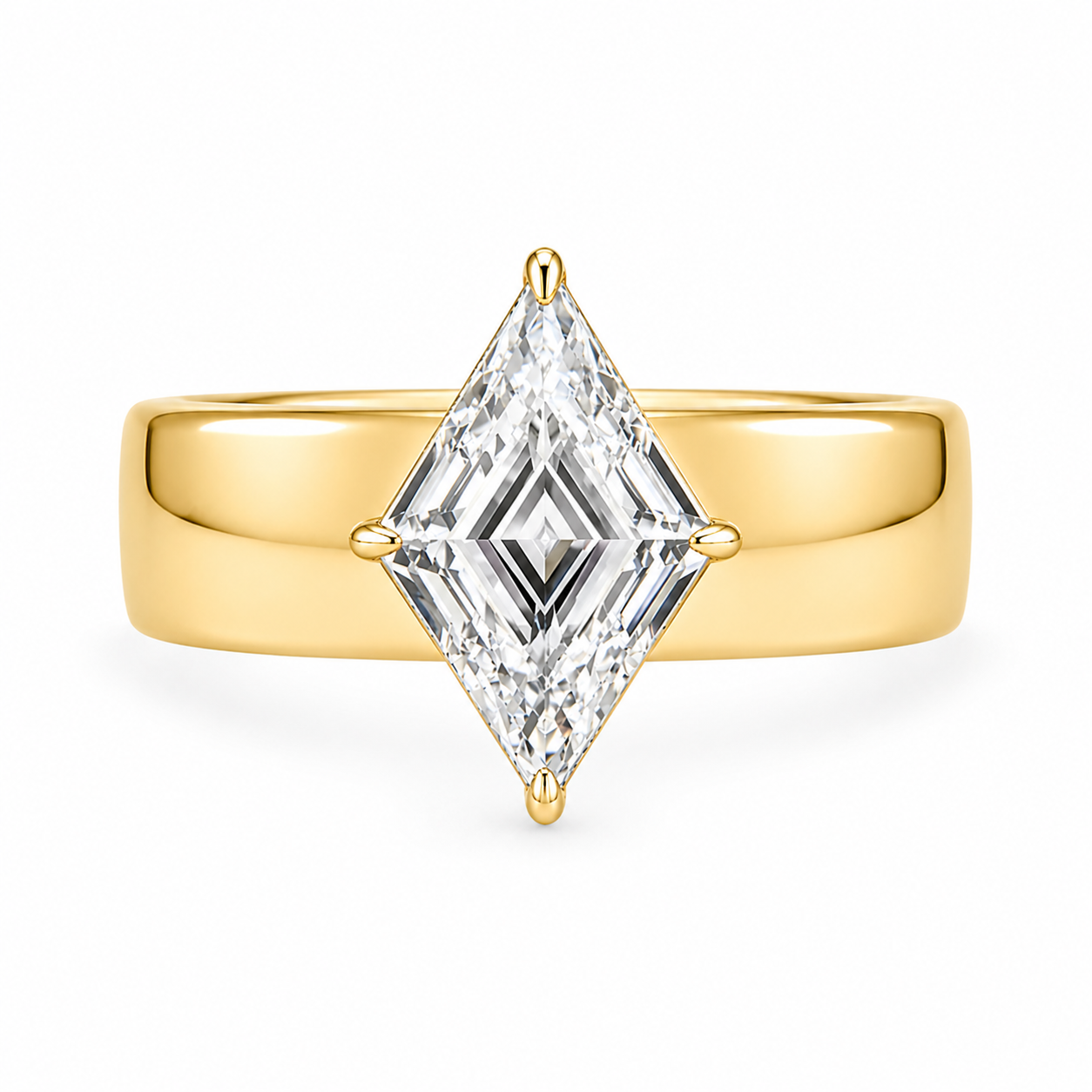 Lozenge Shape Lab Grown Diamond Ring | 2 CT | Bold Cigar Band | Geometric Engagement Ring | 14K Gold