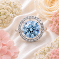 Blue Round Lab Grown Diamond Ring, 5 Carat Blue Diamond Engagement Ring, Round Cut Halo Ring, Pavé Diamond Halo, Unique Statement Ring