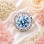 Blue Round Lab Grown Diamond Ring, 5 Carat Blue Diamond Engagement Ring, Round Cut Halo Ring, Pavé Diamond Halo, Unique Statement Ring