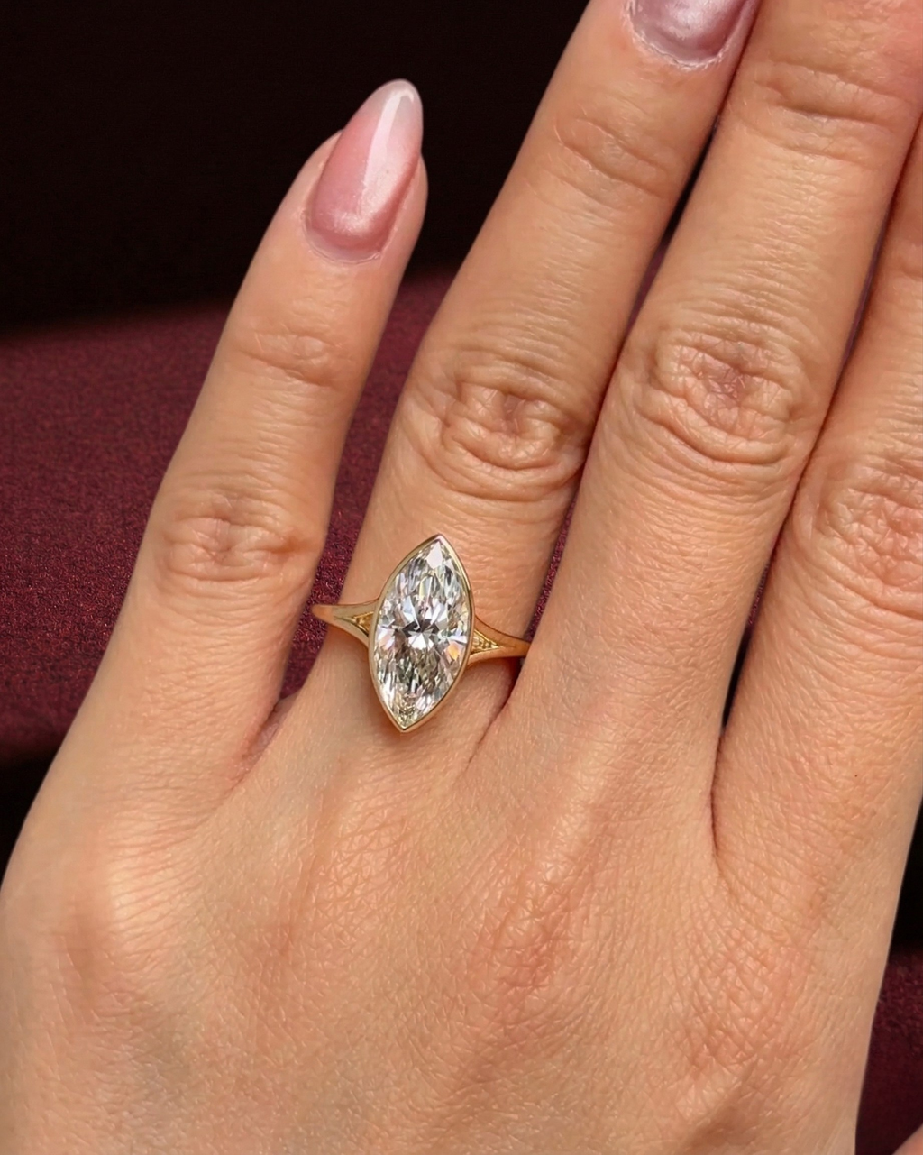 Marquise Diamond Bezel Engagement Ring, Marquise Cut Diamond Solitaire Ring, Bezel Set Marquise Diamond Ring,Minimalist Gold Engagement Ring
