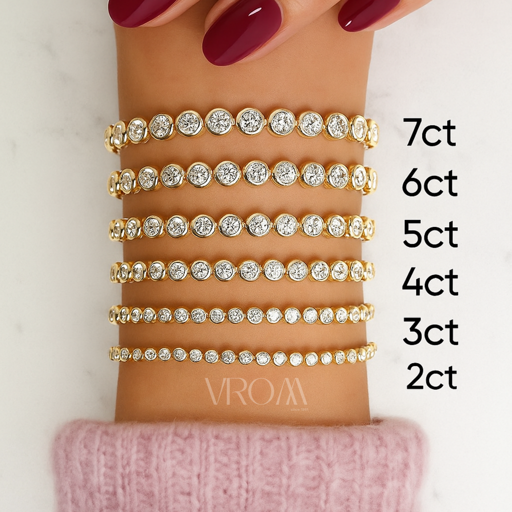 Bezel Set Round Lab Grown Diamond Tennis Bracelet in Solid 14K Gold