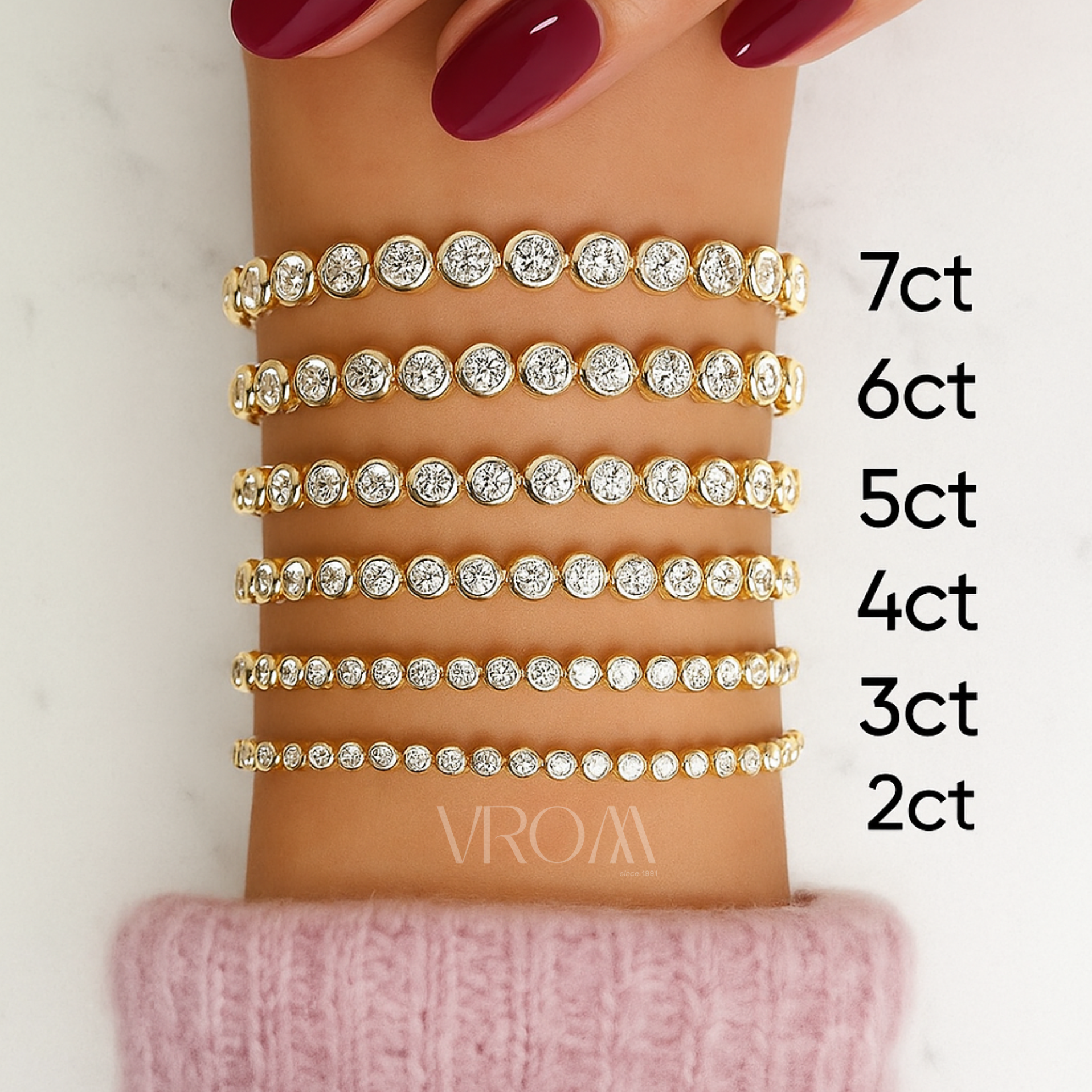 Bezel Set Round Lab Grown Diamond Tennis Bracelet in Solid 14K Gold