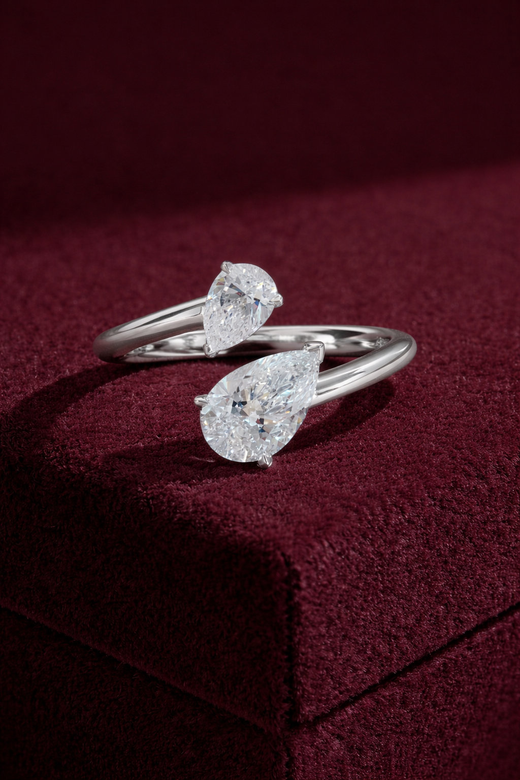 Pear Diamond Open Ring, Double Pear Diamond Ring, Minimalist Pear Diamond Engagement Ring, Modern Open Diamond Ring, Toi et Moi Style Ring