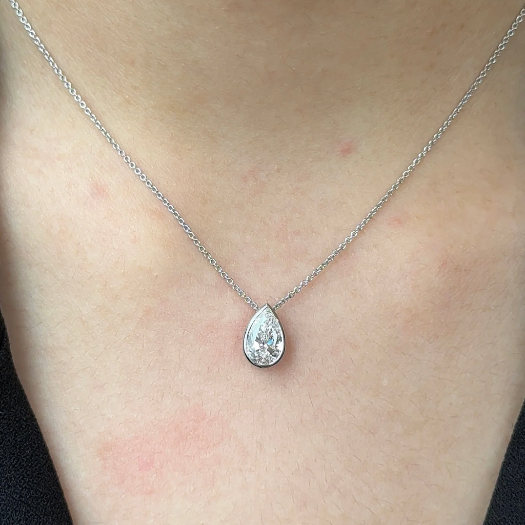 Bezel Set Pear Cut Pendant Necklace | Lab Grown Diamond | 14K Yellow Gold minimalist