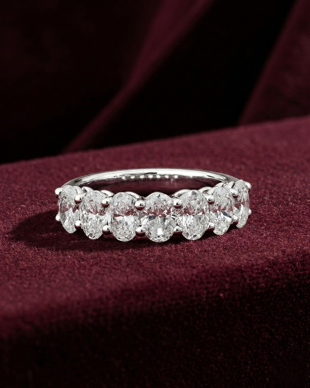 Oval Lab Grown Diamond Half Eternity Band, Oval Diamond Wedding Band, 2.10 Carat Diamond Anniversary Ring, Oval Diamond Stackable Band