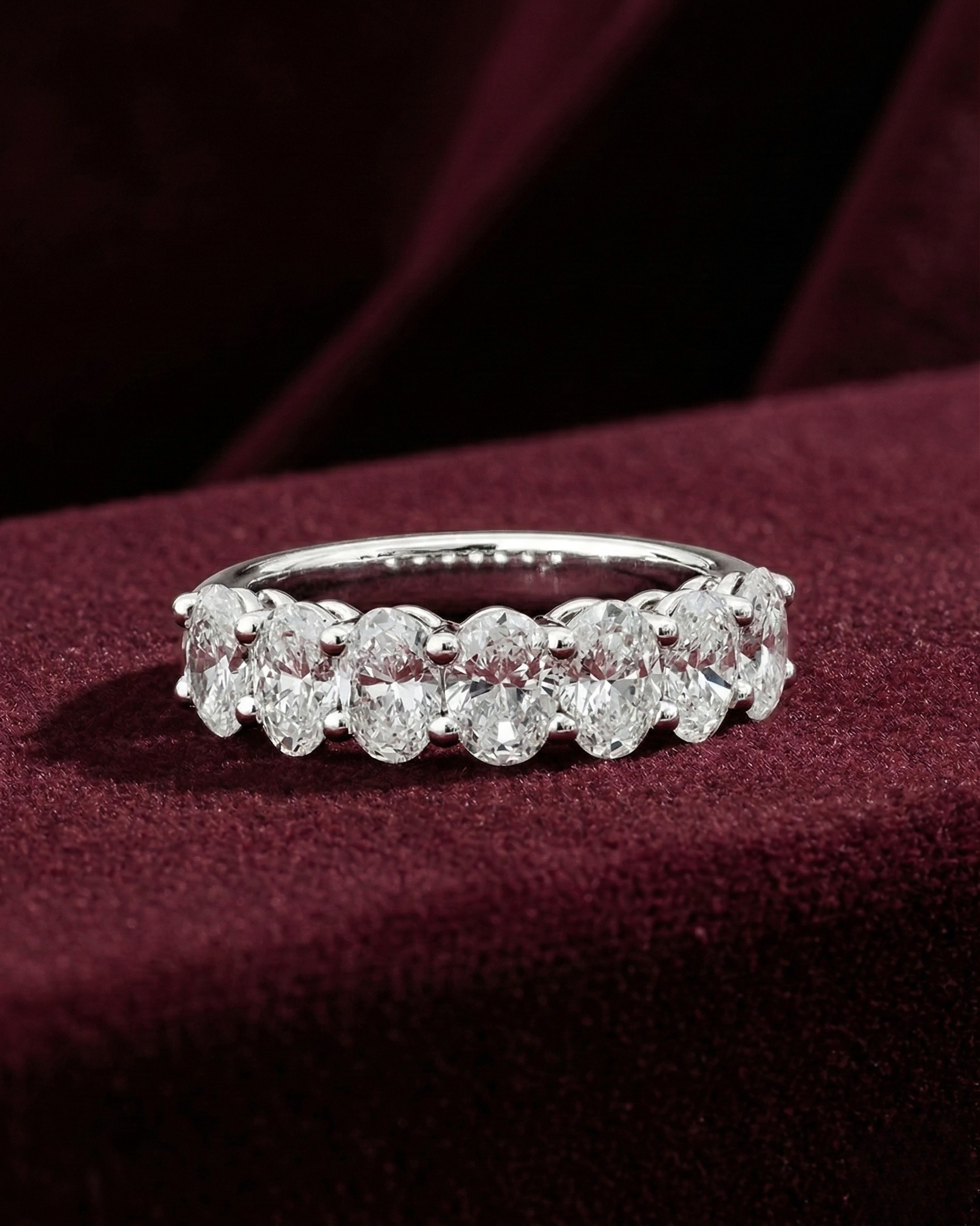 Oval Lab Grown Diamond Half Eternity Band, Oval Diamond Wedding Band, 2.10 Carat Diamond Anniversary Ring, Oval Diamond Stackable Band