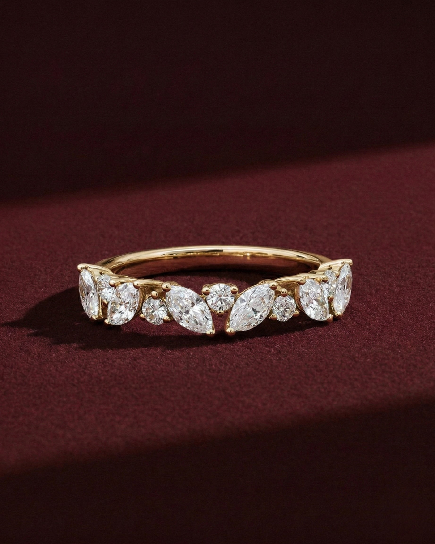Marquise & Round Lab Grown Diamond Band, 1.15 Carat Mixed Shape Diamond Ring, Marquise Diamond Wedding Band, Unique Diamond Anniversary Ring
