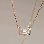 Dainty Emerald Cut Half Bezel Pendant Necklace | Lab Grown Diamond | 14K Yellow Gold