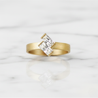 Baguillion Cut Ring Matte Finish Semi Bezel | Lab Grown Diamond | 14K Yellow Gold