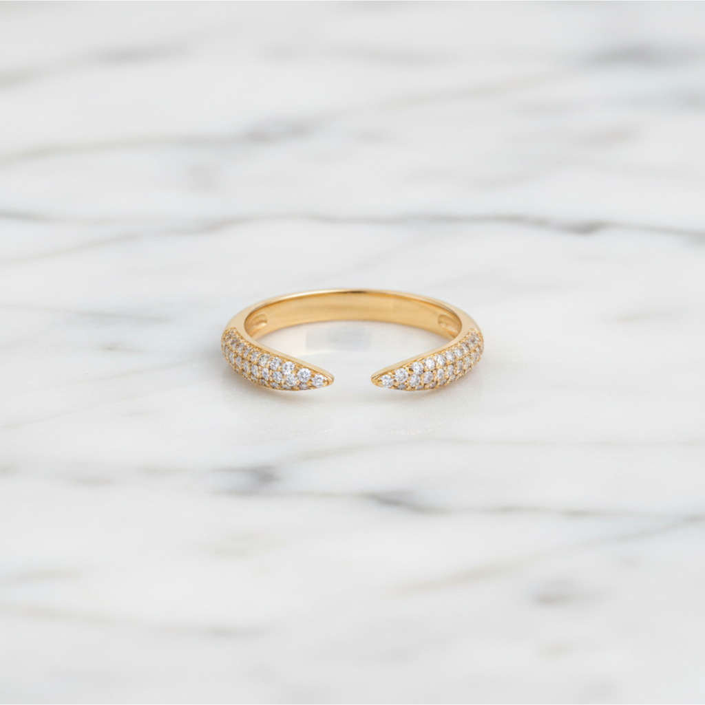 Pavé Wrap Ring Open Curve Design | Lab Grown Diamond | 14K Yellow Gold