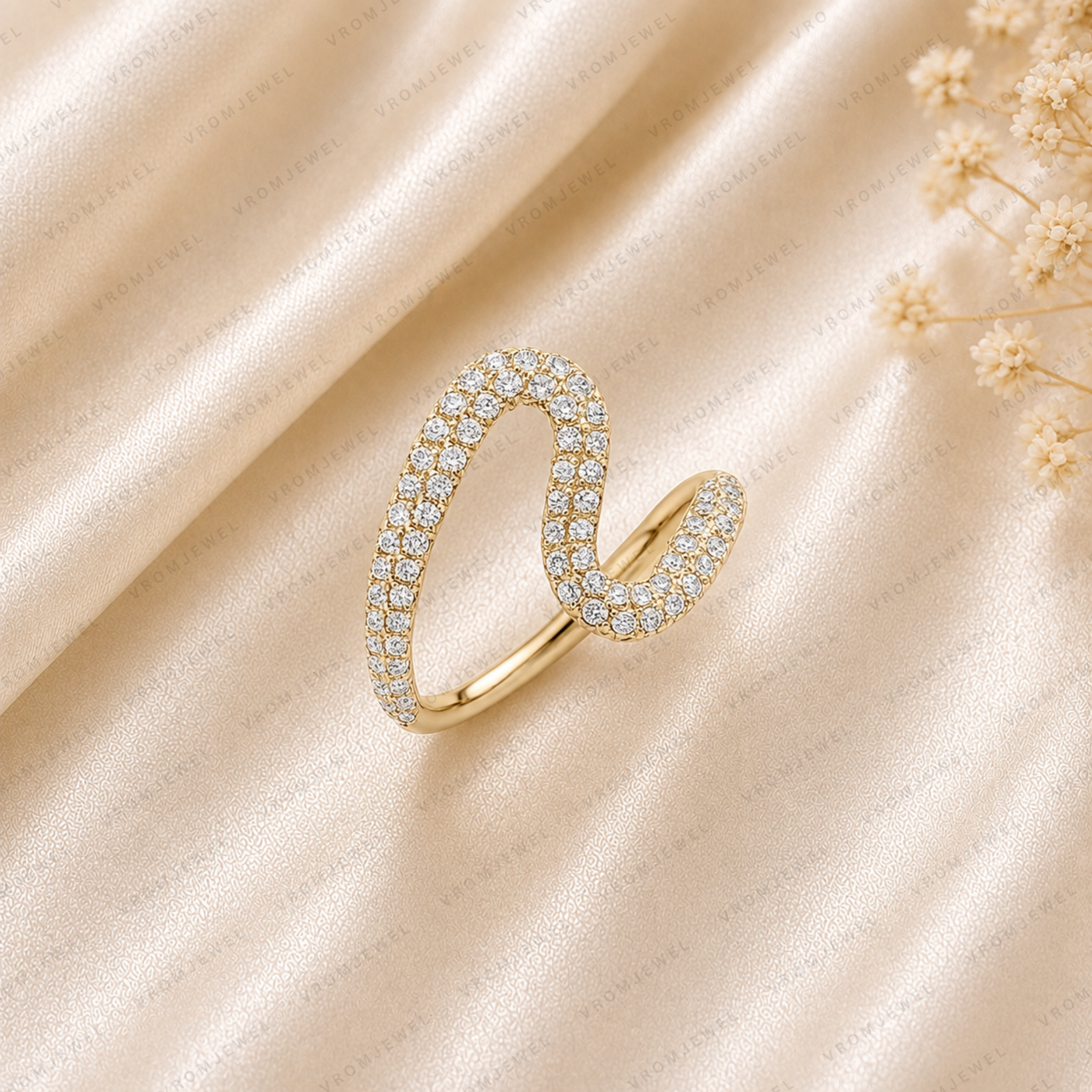 French Wave Lab Grown Diamond Wedding Band | Solid 14K Gold