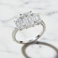 Emerald Cut 3 Stone Engagement Ring | Lab Grown Diamond | 14K Yellow Gold Classic Design