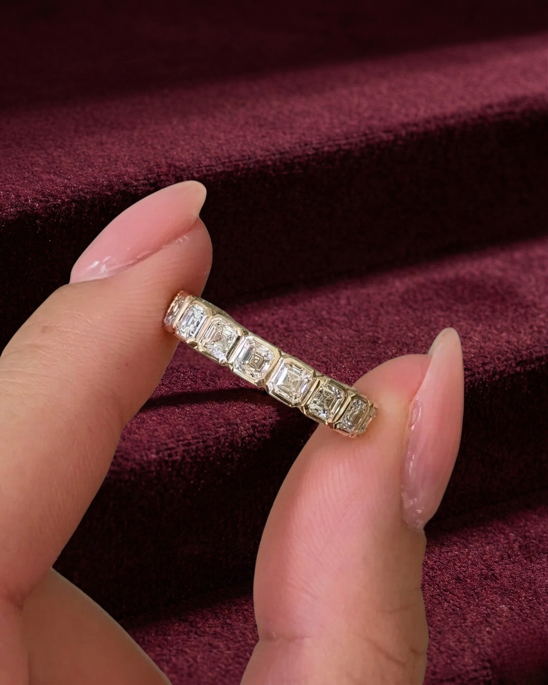 Asscher Cut Diamond Half Eternity Band, Bezel Set Asscher Diamond Wedding Band, Stackable Diamond Ring, Anniversary Diamond Band