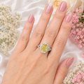 5.50 Carat Yellow Oval Lab Grown Diamond Engagement Ring, Yellow Diamond Halo Ring, Oval Cut Statement Ring, Pear Diamond Accents, Gold Ring