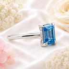 Blue Emerald Cut Lab Grown Diamond Ring, 1.50 Carat Blue Diamond Engagement Ring, Emerald Cut Solitaire Ring, Diamond Accent Setting