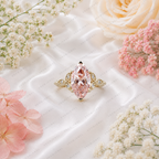 Pink Marquise Lab Grown Diamond Engagement Ring, Vintage Floral Halo Ring, Pavé Diamond Ring, 10K 14K 18K Gold