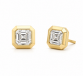 Asscher Cut Lab Grown Diamond Stud Earrings | 2 CTW | Bezel Set | Modern Geometric Studs | 14K Gold