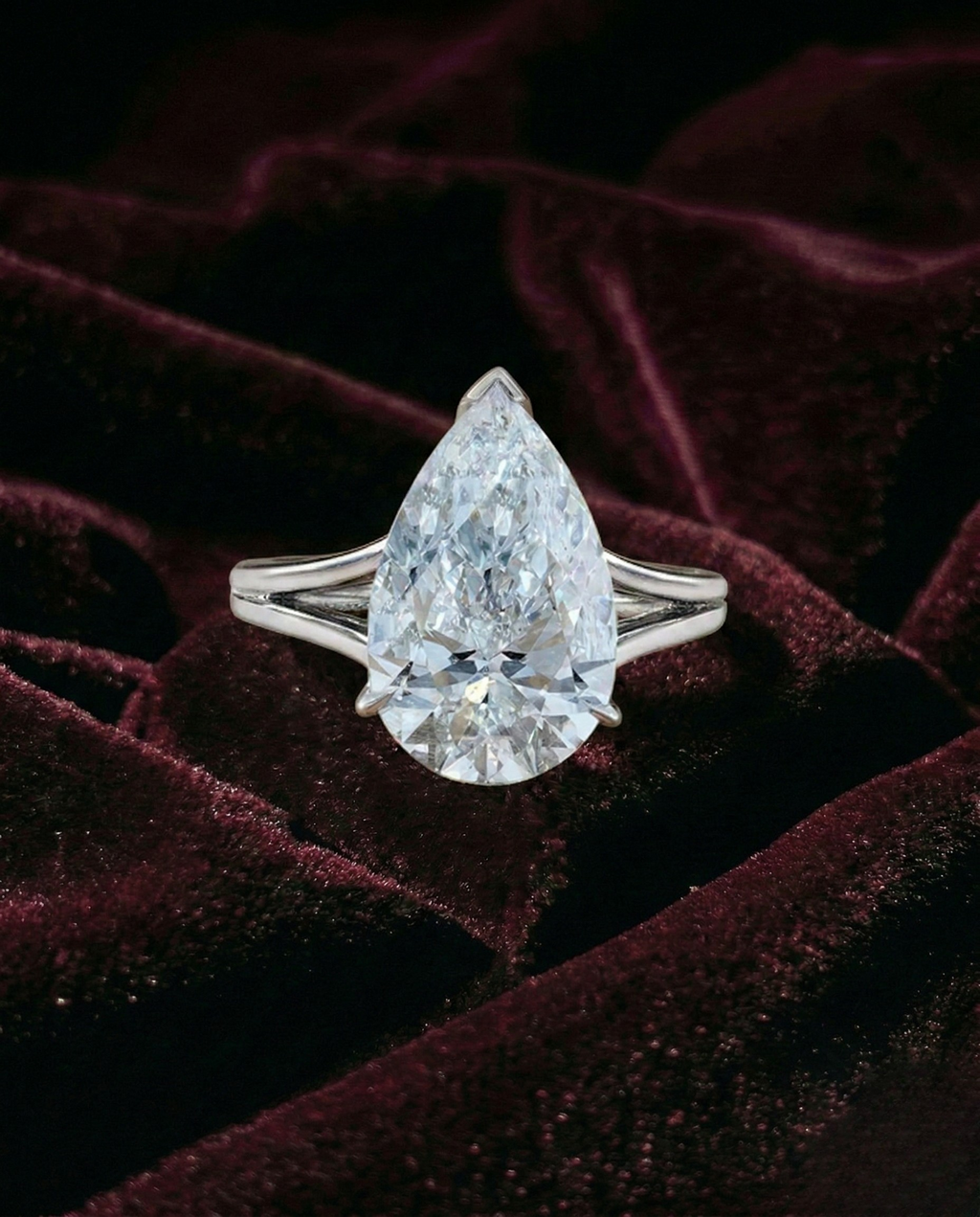5 Carat Pear Lab Grown Diamond Engagement Ring, Pear Solitaire Diamond Ring, 14K White Gold Statement Ring, IGI Certified
