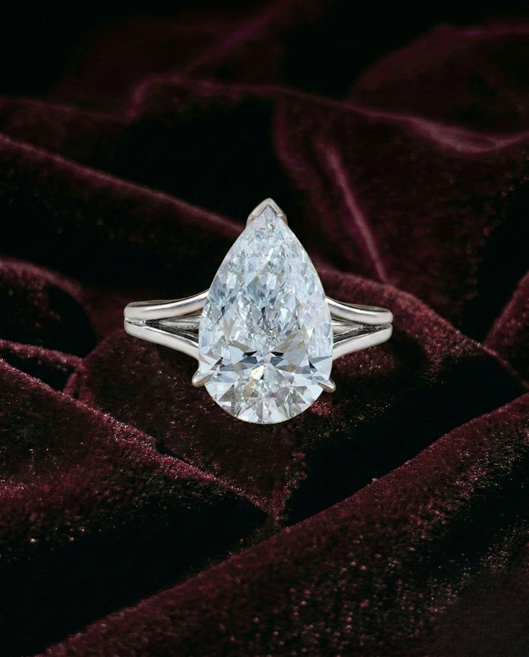 5 Carat Pear Lab Grown Diamond Engagement Ring, Pear Solitaire Diamond Ring, 14K White Gold Statement Ring, IGI Certified