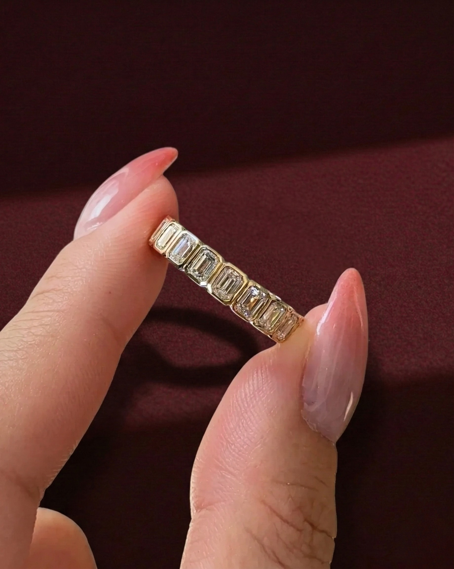 Emerald Cut Diamond Eternity Band, Emerald Diamond Full Eternity Ring, Bezel Set Emerald Diamond Wedding Band, Emerald Cut Stackable Ring.
