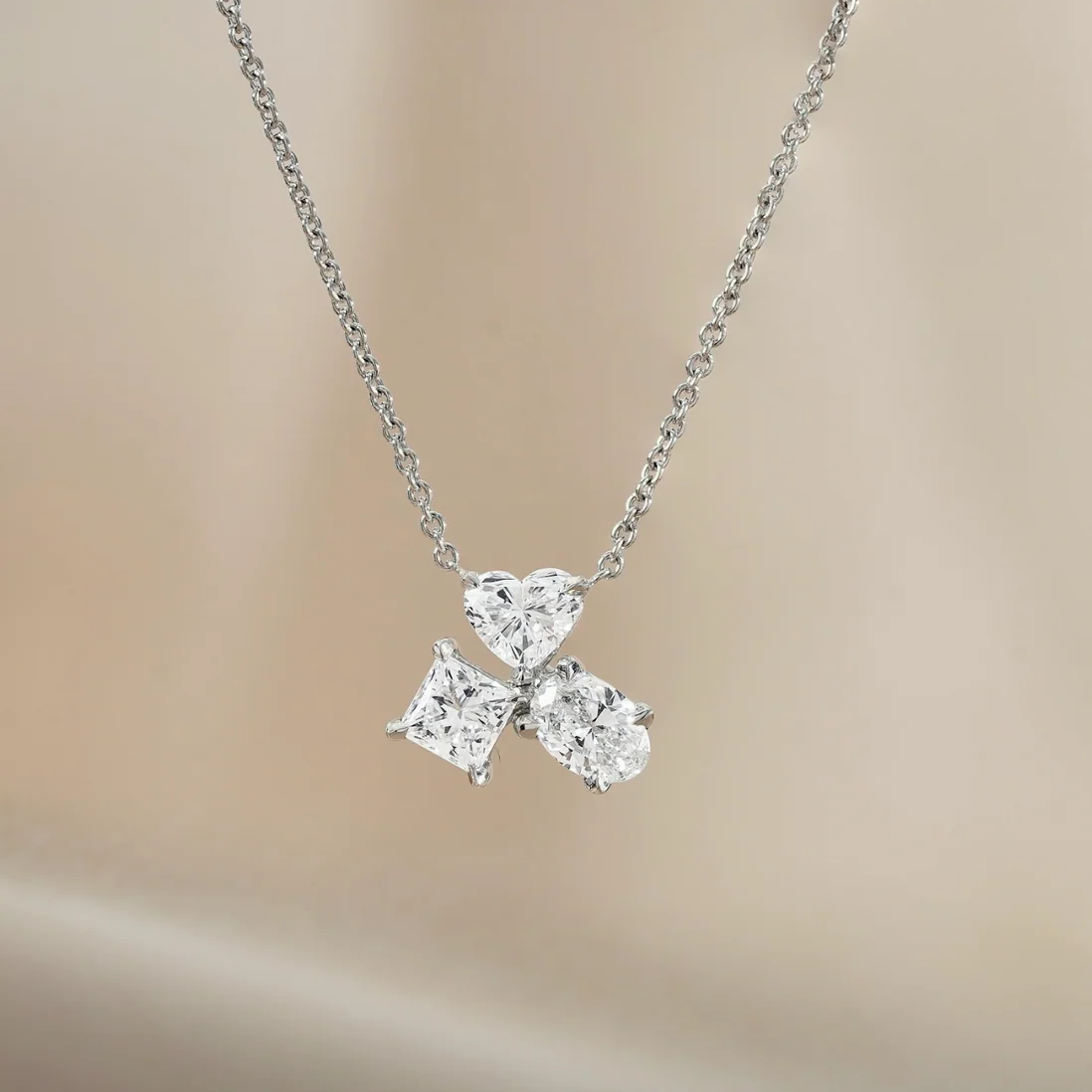 Heart Oval & Princess Multi Shape Pendant Necklace | Lab Grown Diamond | 14K Yellow Gold Minimal Design