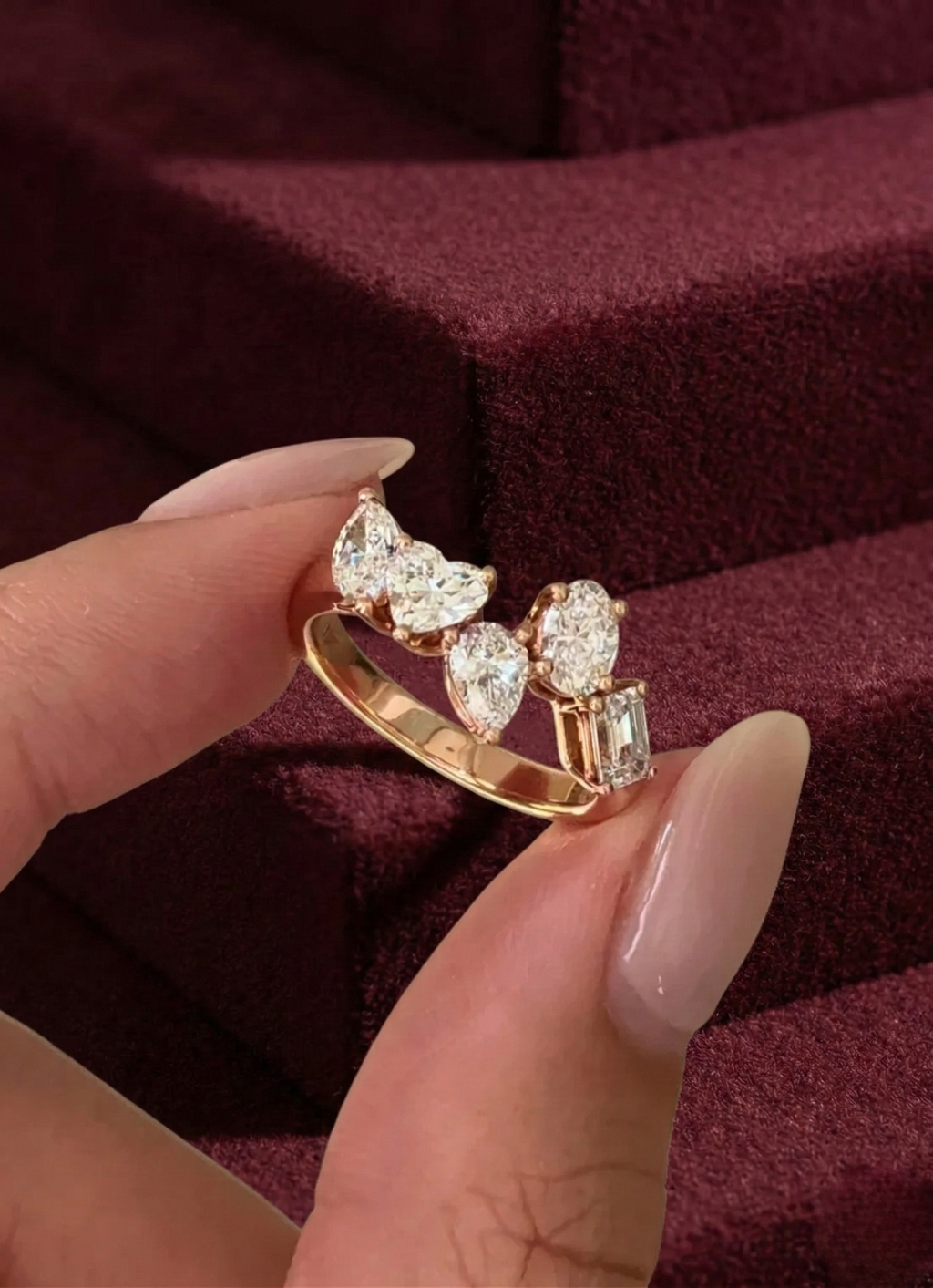 Multi Shape Lab Grown Diamond Ring, Marquise Heart Pear Oval Emerald Diamond Ring, 1.60 Carat Fancy Shape Diamond Band, Unique Diamond Ring