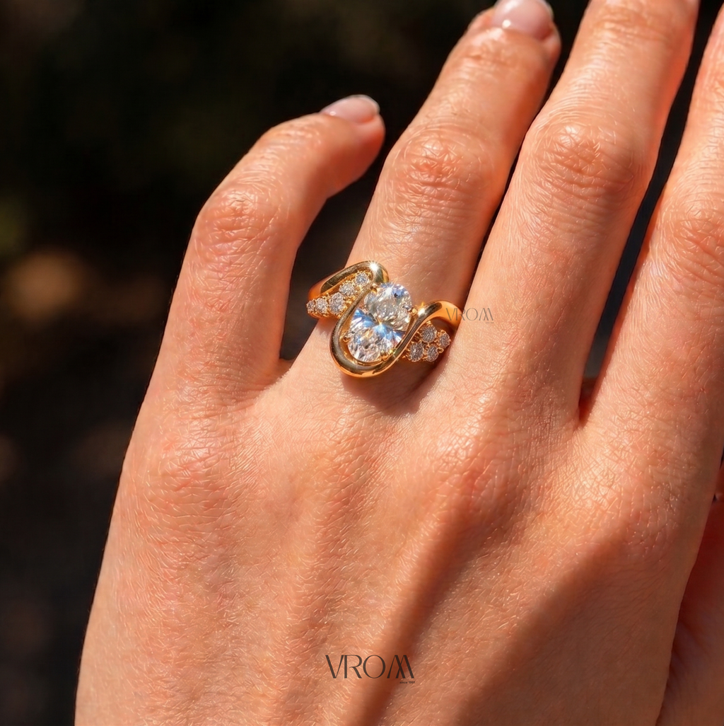 Oval Cut Lab Grown Diamond Ring | 1 CT IGI Certified | Graduated Accent Wrap Design | Modern Engagement Ring | 14K Gold