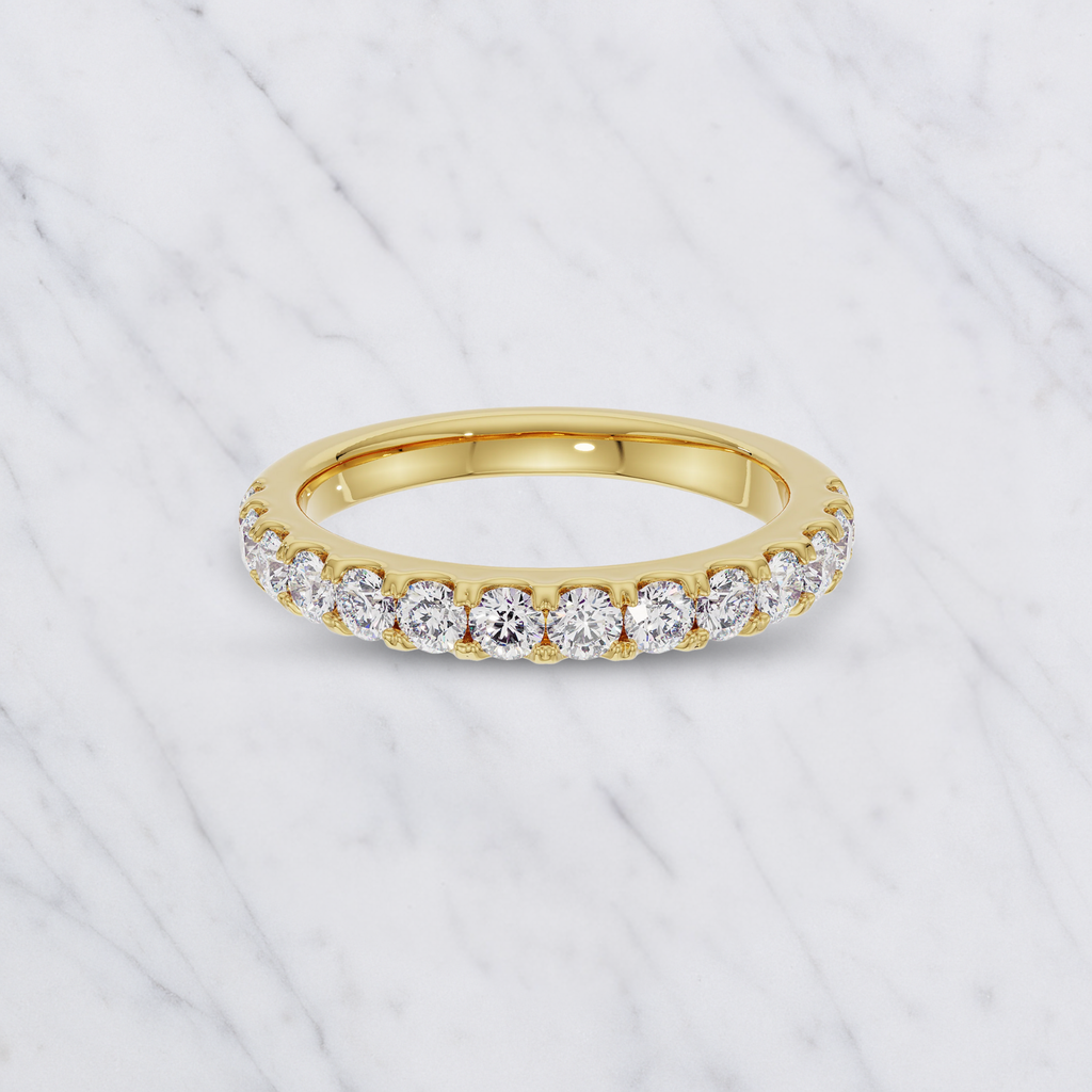Round Lab Grown Diamond Half Eternity Wedding Band in Solid 14K Gold