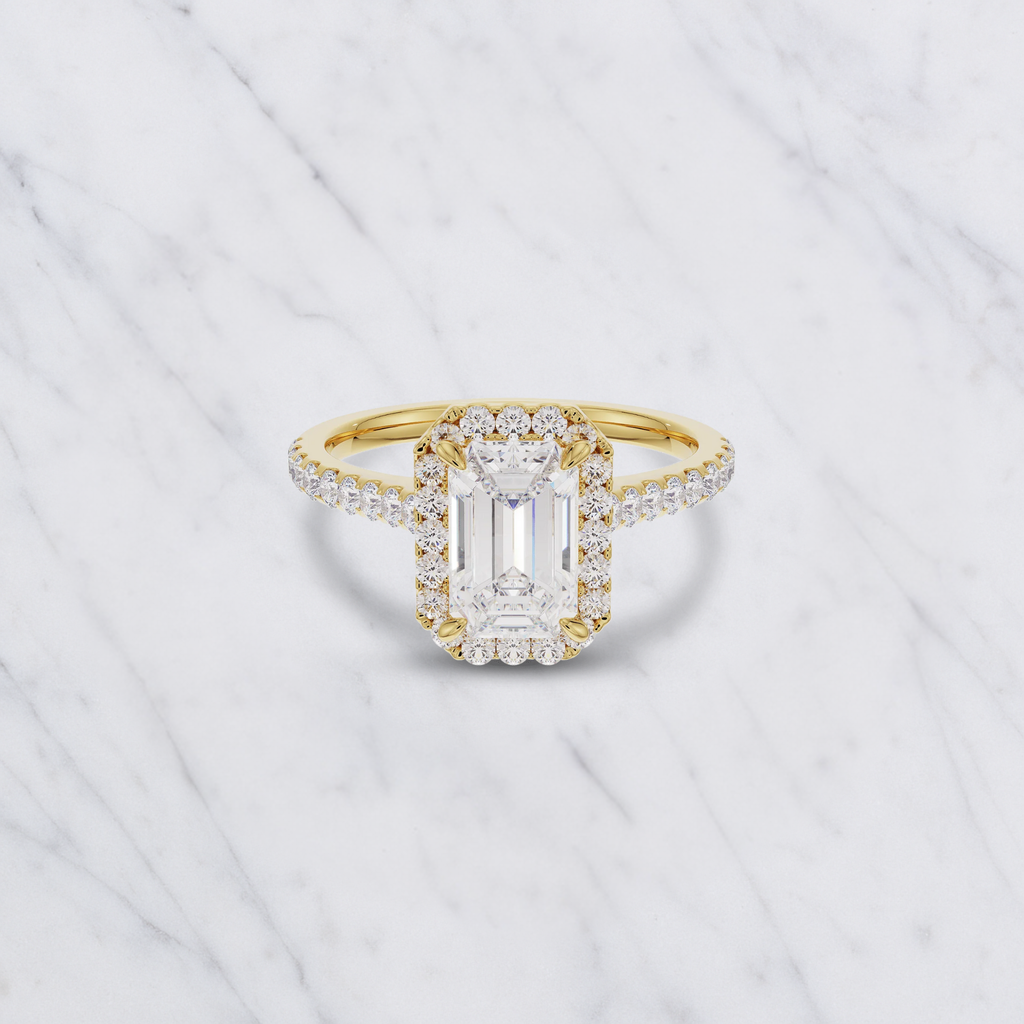 Emerald Cut Lab Grown Diamond Halo Bridal Engagement Ring in 14K/18K Gold