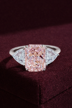 Pink Radiant Diamond Engagement Ring, Three Stone Diamond Ring with Trillion Side Stones, Unique Pink Diamond Ring, Luxury Engagement Ring