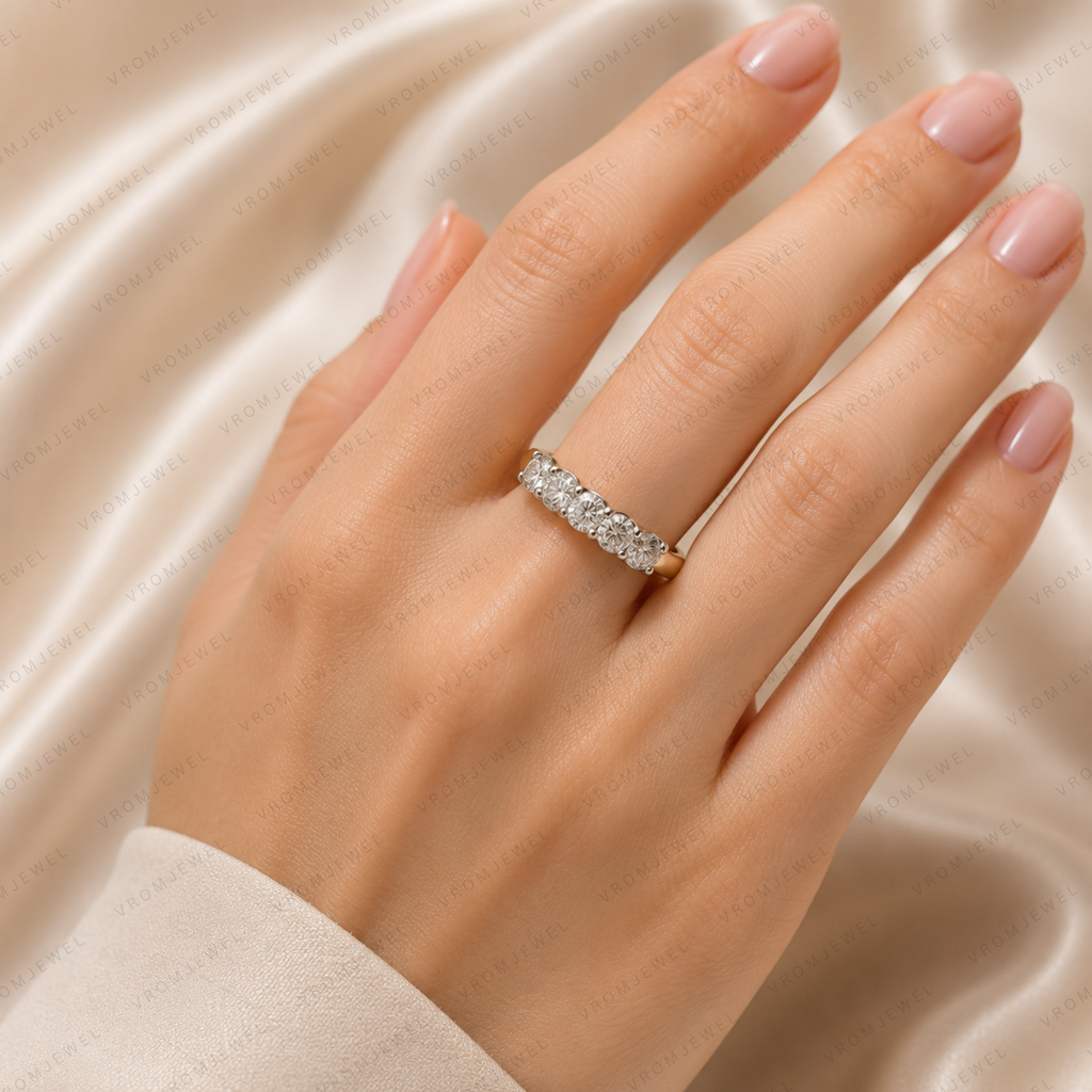 Elegant Round Lab Grown Diamond Seven Stone Wedding Band in Solid 14K Gold