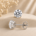 Round Lab Grown Diamond Solitaire Bridal Stud Earrings in Solid 14K Gold
