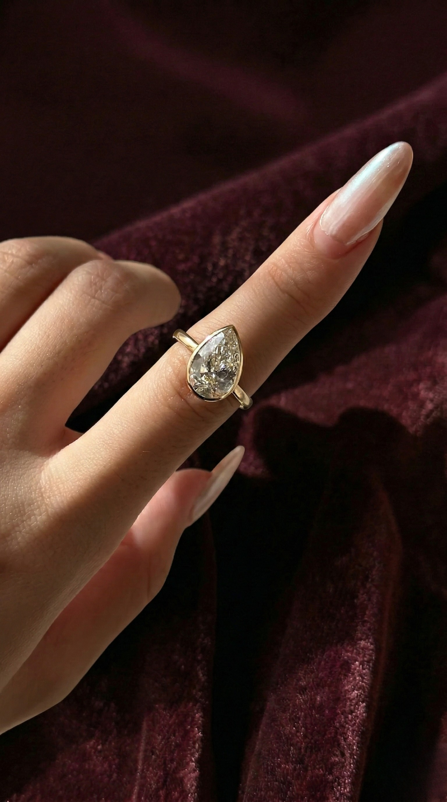 Pear Lab Grown Diamond Engagement Ring, Bezel Set Pear Diamond Ring, 14K Yellow Gold Solitaire Ring, IGI Certified Statement Ring