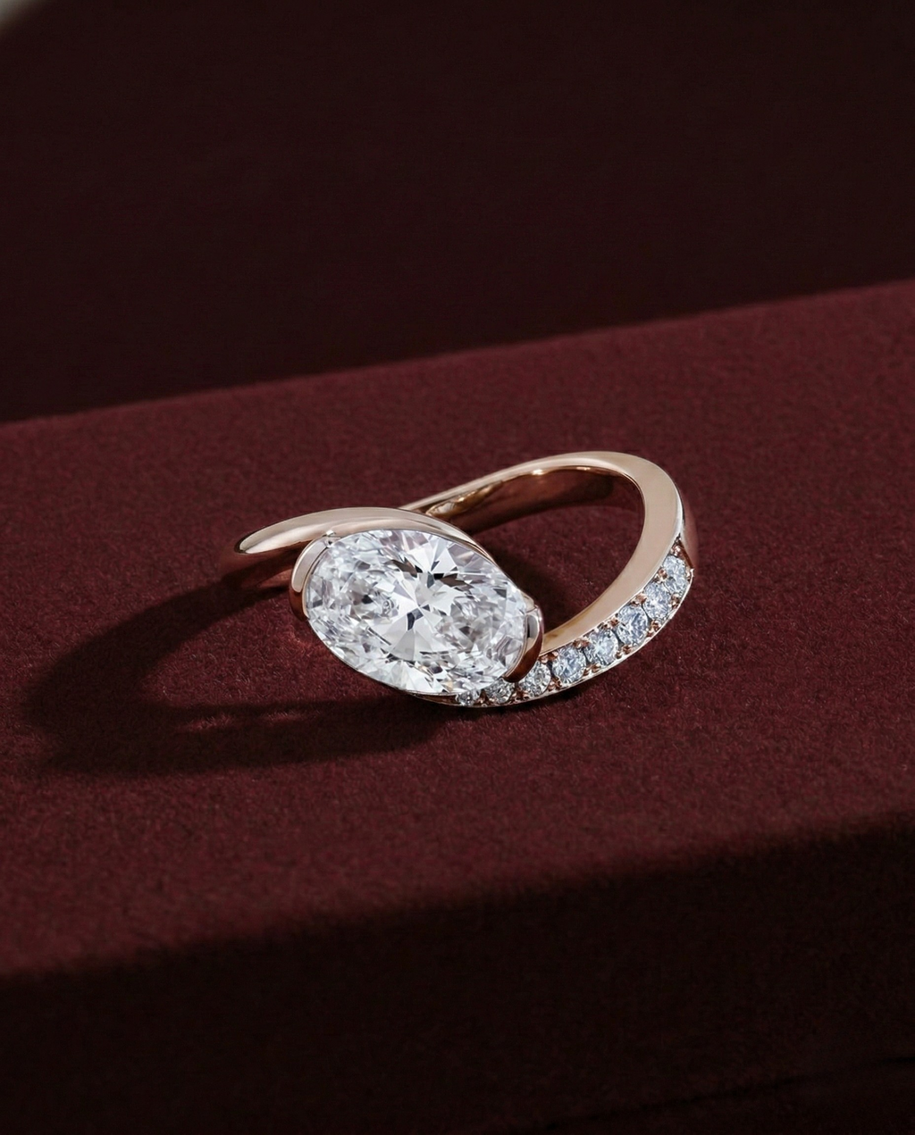 Oval Lab Grown Diamond Engagement Ring, Oval Solitaire Twist Ring, 14K Gold Diamond Ring, Unique Bypass Engagement Ring, IGI Certified