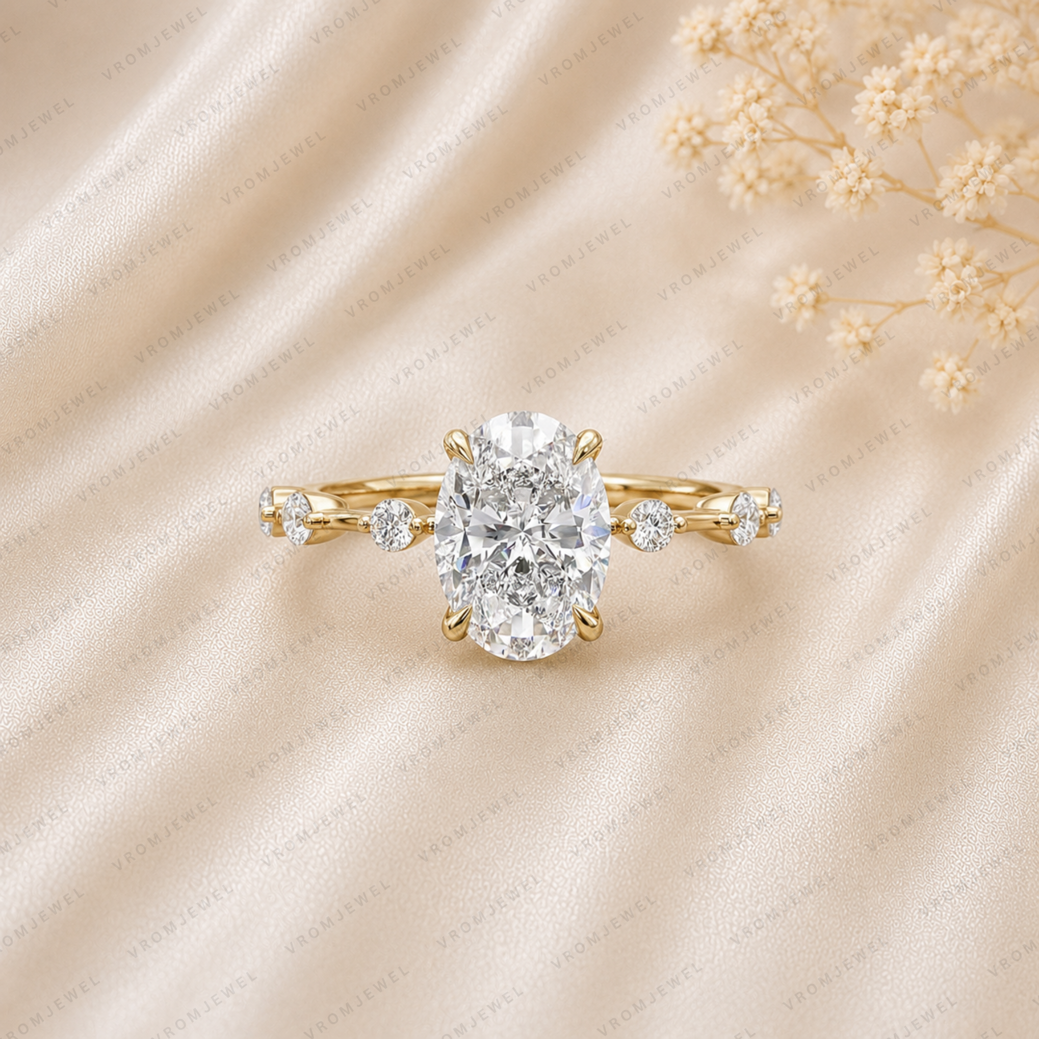 Oval Engagement Ring With Hidden Halo | Lab Grown Diamond | Hidden Halo | 14K Yellow Gold