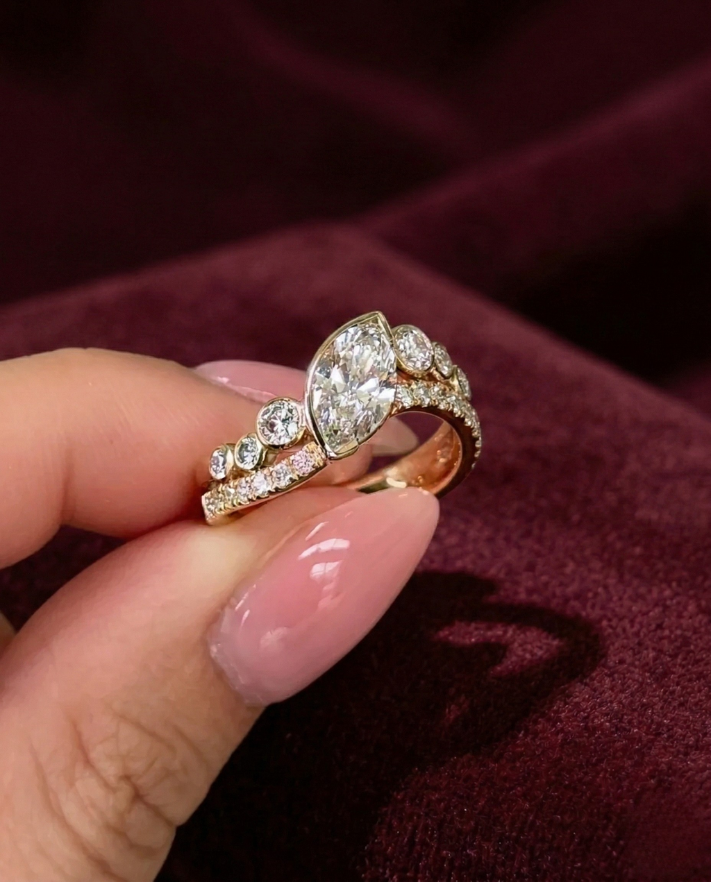 Marquise Lab Grown Diamond Engagement Ring with Round Side Diamonds, Marquise Halo Diamond Ring, 14K Yellow Gold Statement Ring, IGI Certi