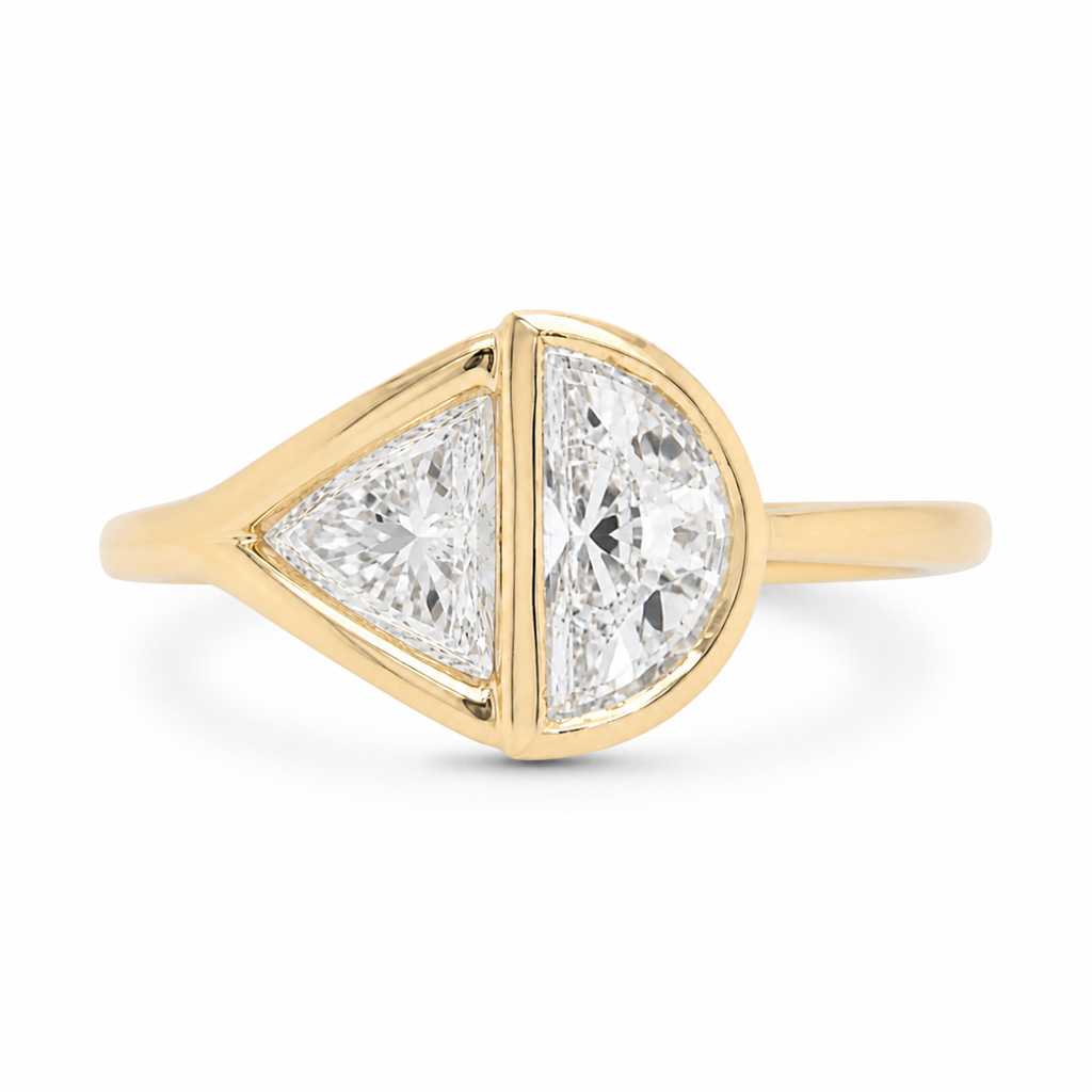Half Moon Diamond Signet Ring, Modern Lab Grown Diamond Ring, Geometric Gold Signet Ring, Minimal Statement Ring, Unique Diamond Ring