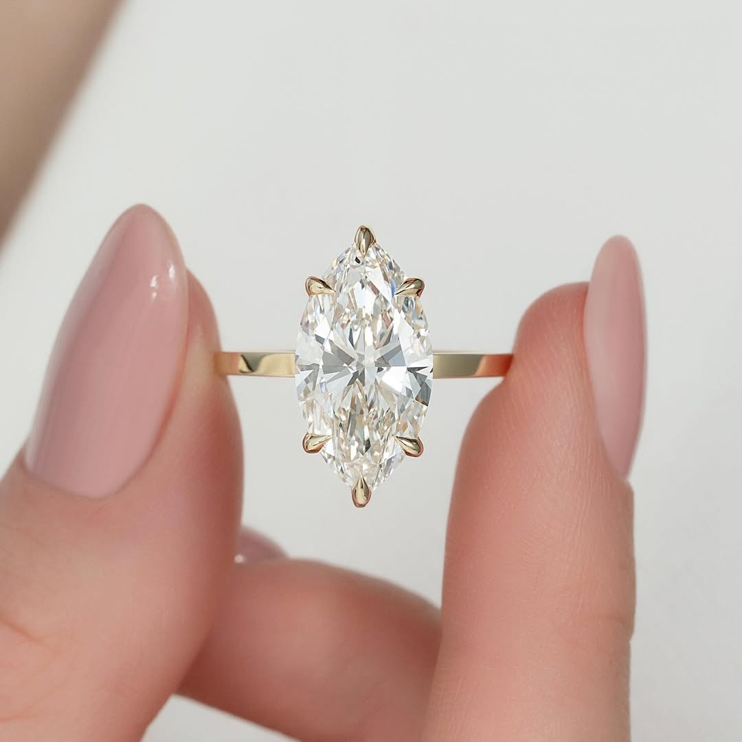 5CT Marquise Cut Ring Modern Solitaire | Lab Grown Diamond | 14K Yellow Gold